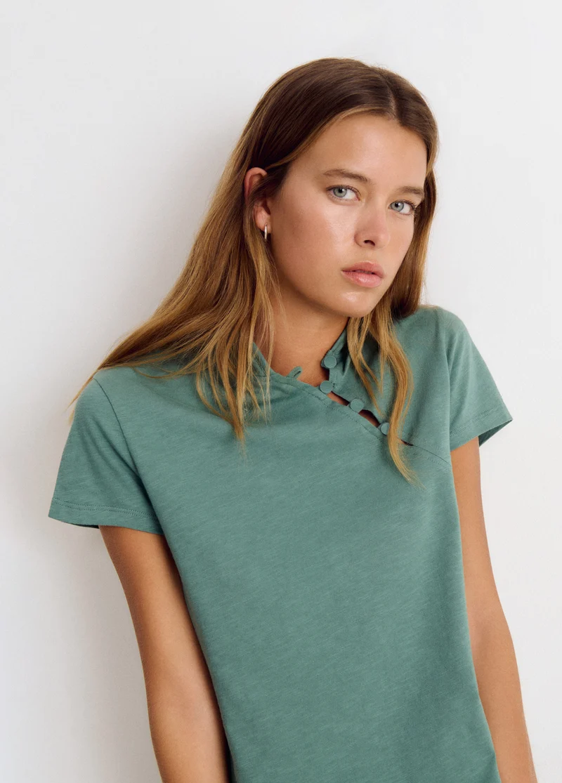 Oriental button-up T-shirt