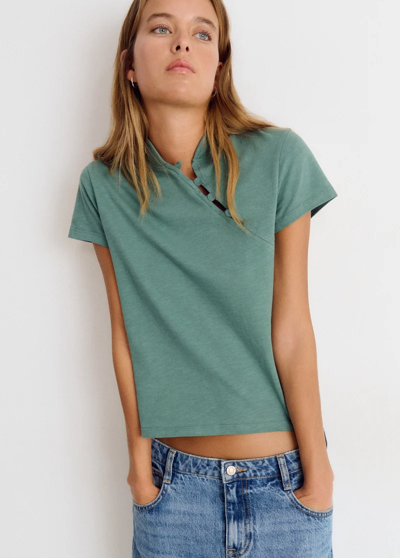 Oriental button-up T-shirt