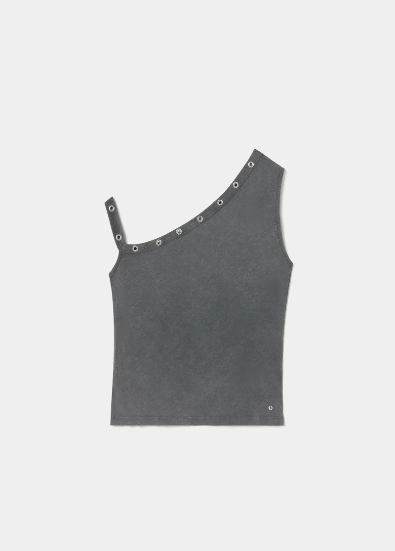 Asymmetric eyelets t-shirt