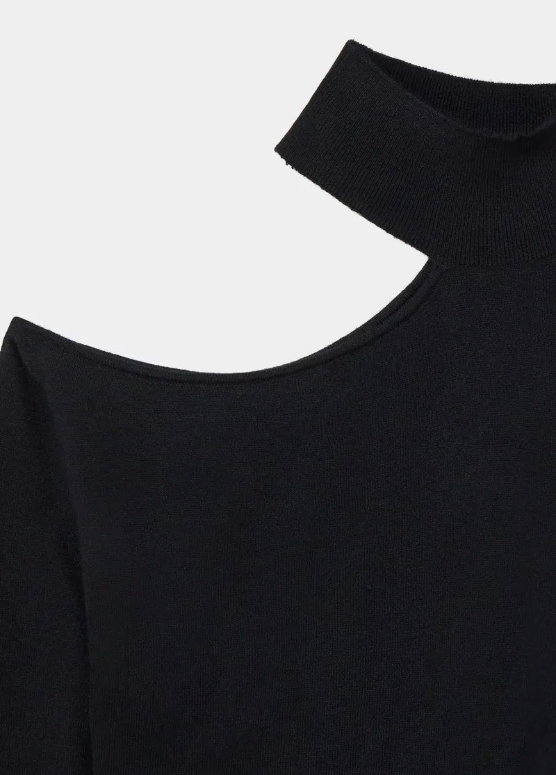 High-neck sweater with opening