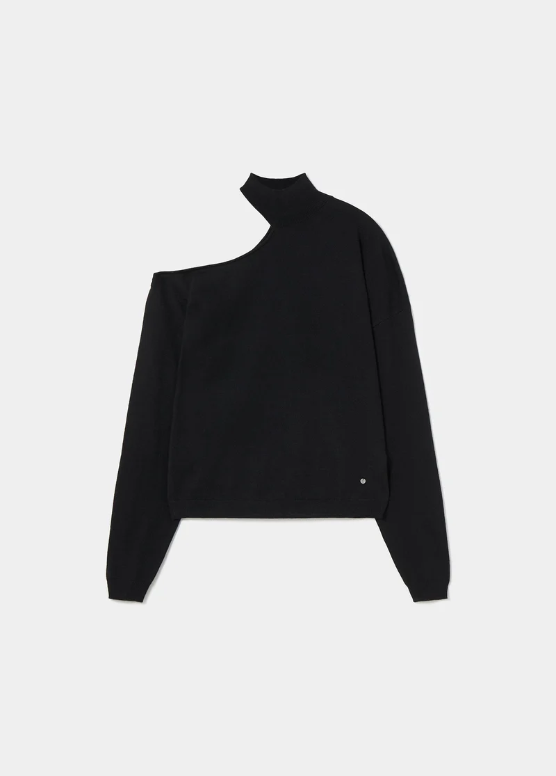 High-neck sweater with opening