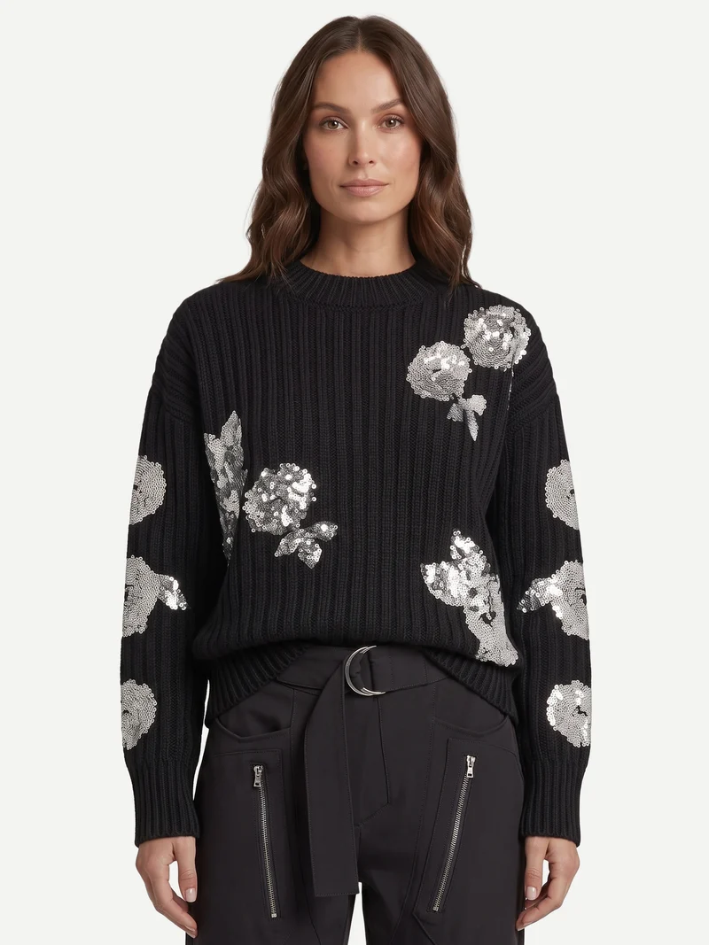 FENJA Bluse mit Pailletten Strick - Schwarz