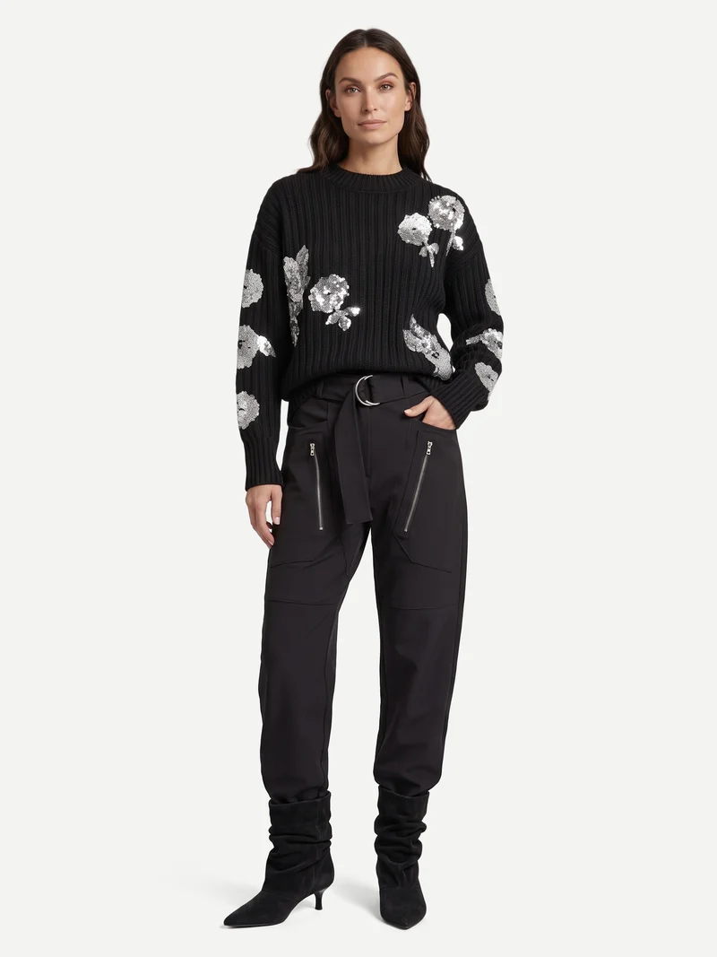 FENJA Bluse mit Pailletten Strick - Schwarz