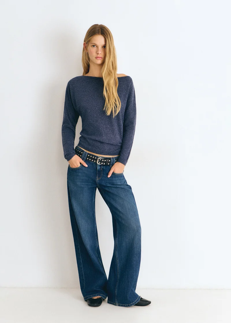 Metallic boat-neck sweater
