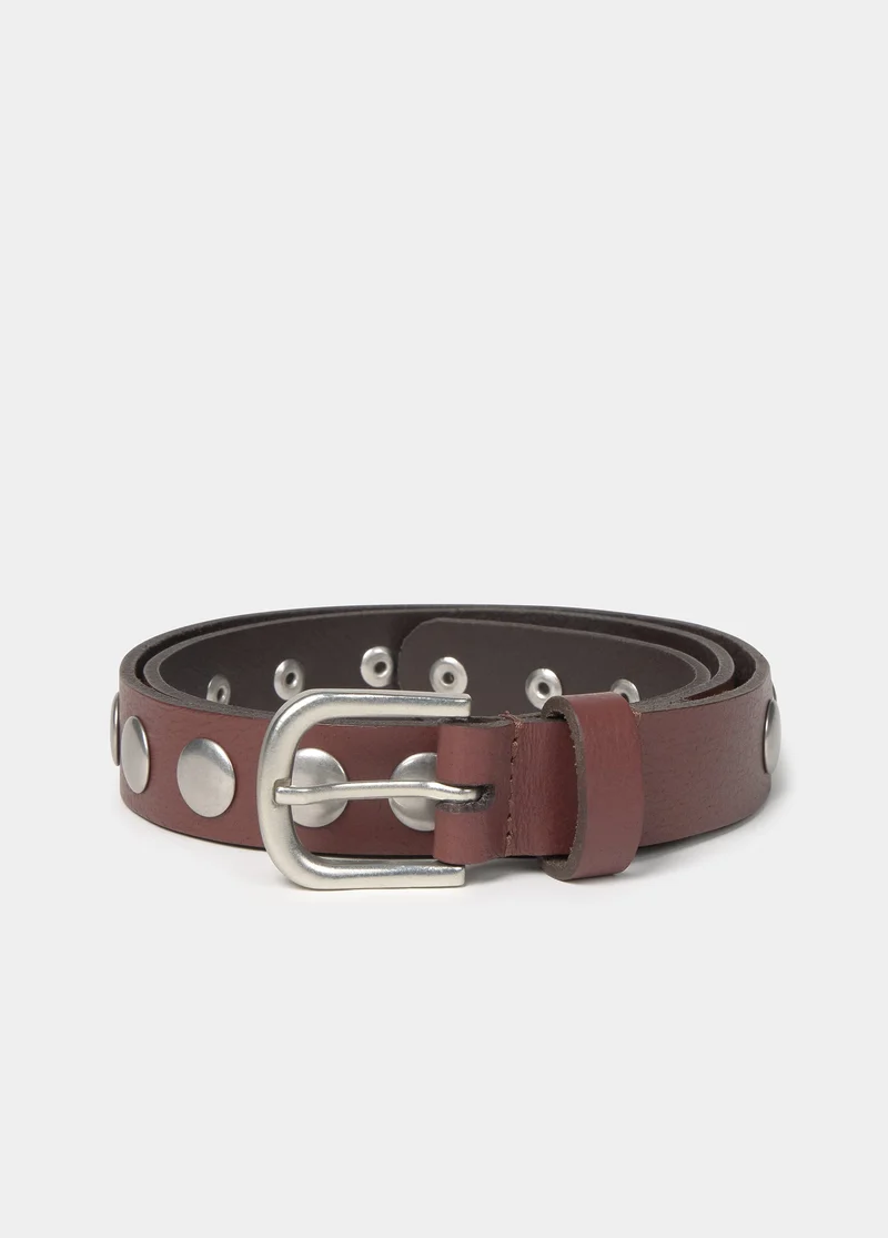 Thin leather studded belt