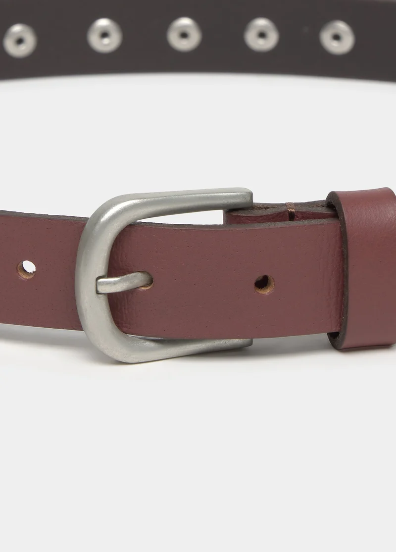 Thin leather studded belt