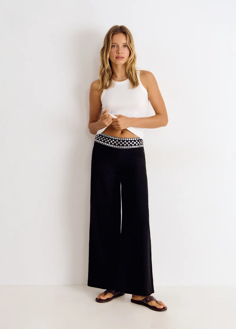 Long pants with mirror waistband