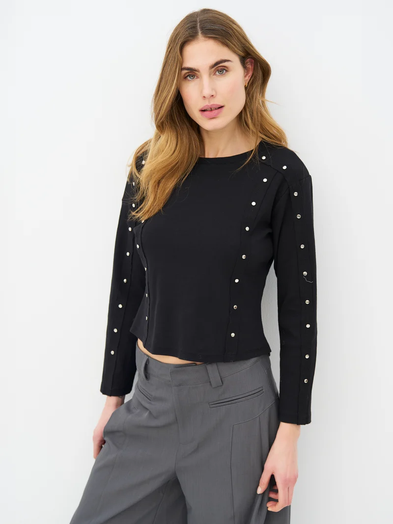 ERIN Langarm-T-Shirt - Schwarz