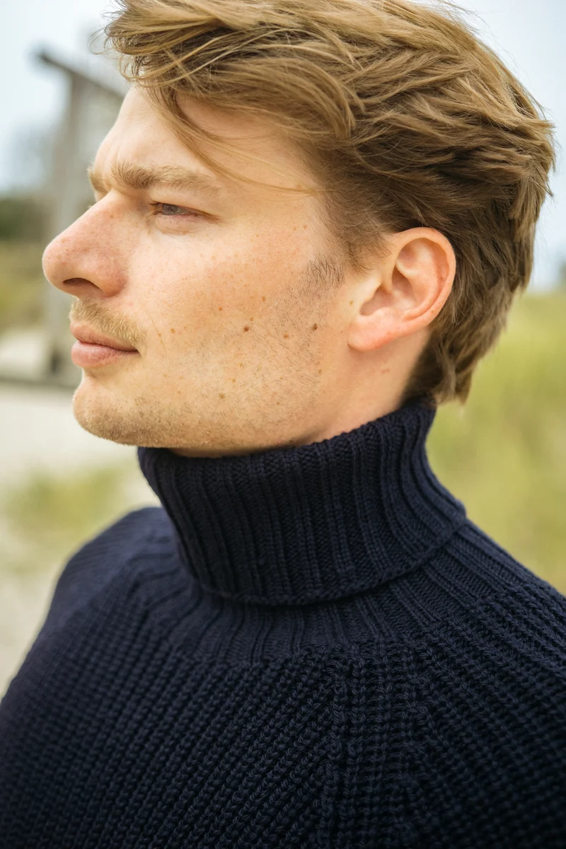 Grobstrick-Rollkragenpullover Nordkap Dunkelblau