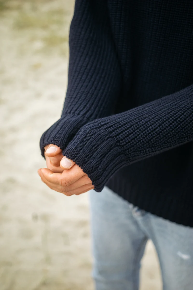 Grobstrick-Rollkragenpullover Nordkap Dunkelblau