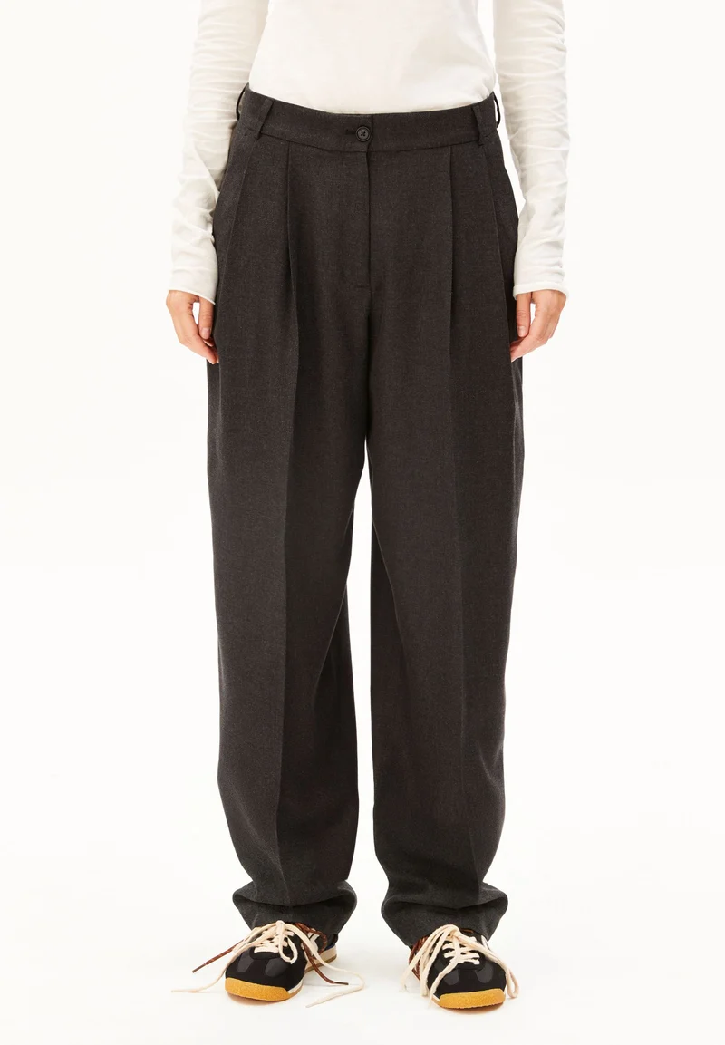 PREMIUM MELANGE WEITE BUNDFALTEN-HOSE | steel melange
