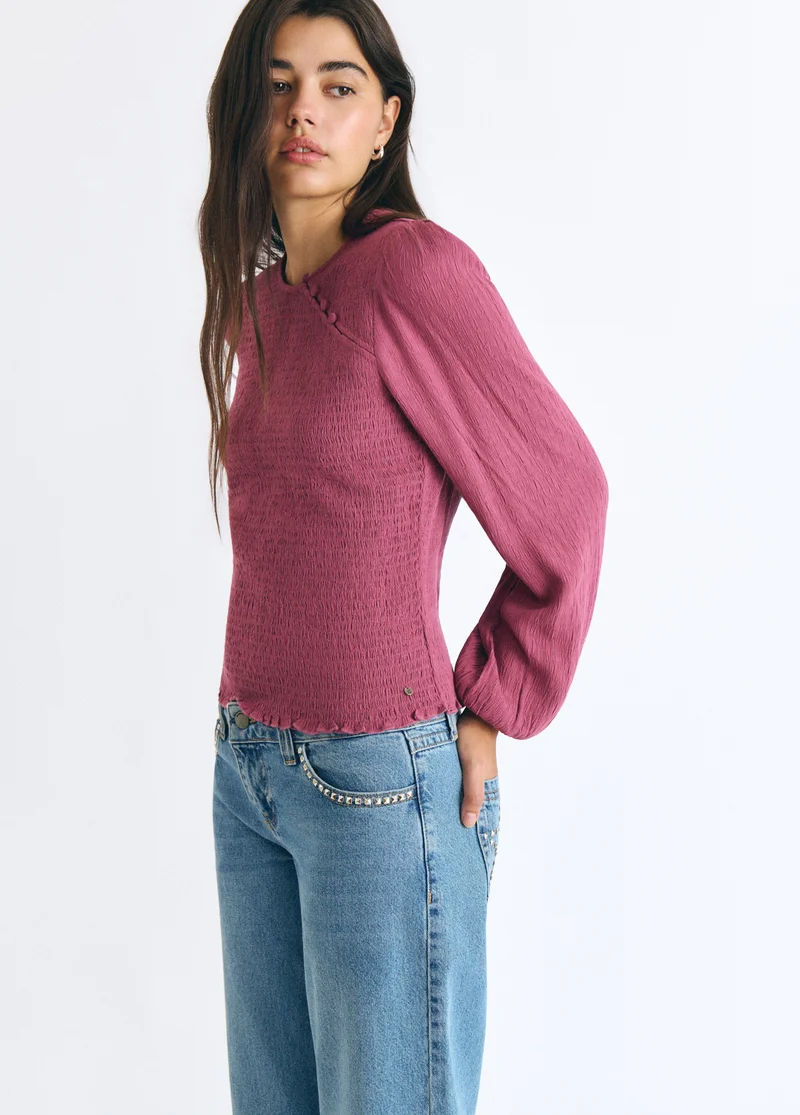 Smocked blouse with buttons