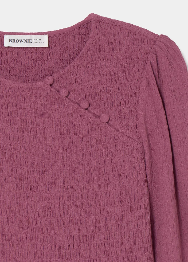 Smocked blouse with buttons