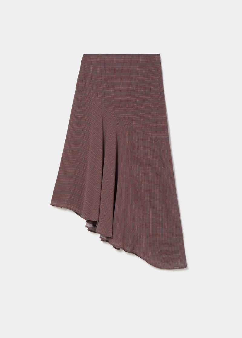 Long plaid skirt with an asymmetric hem