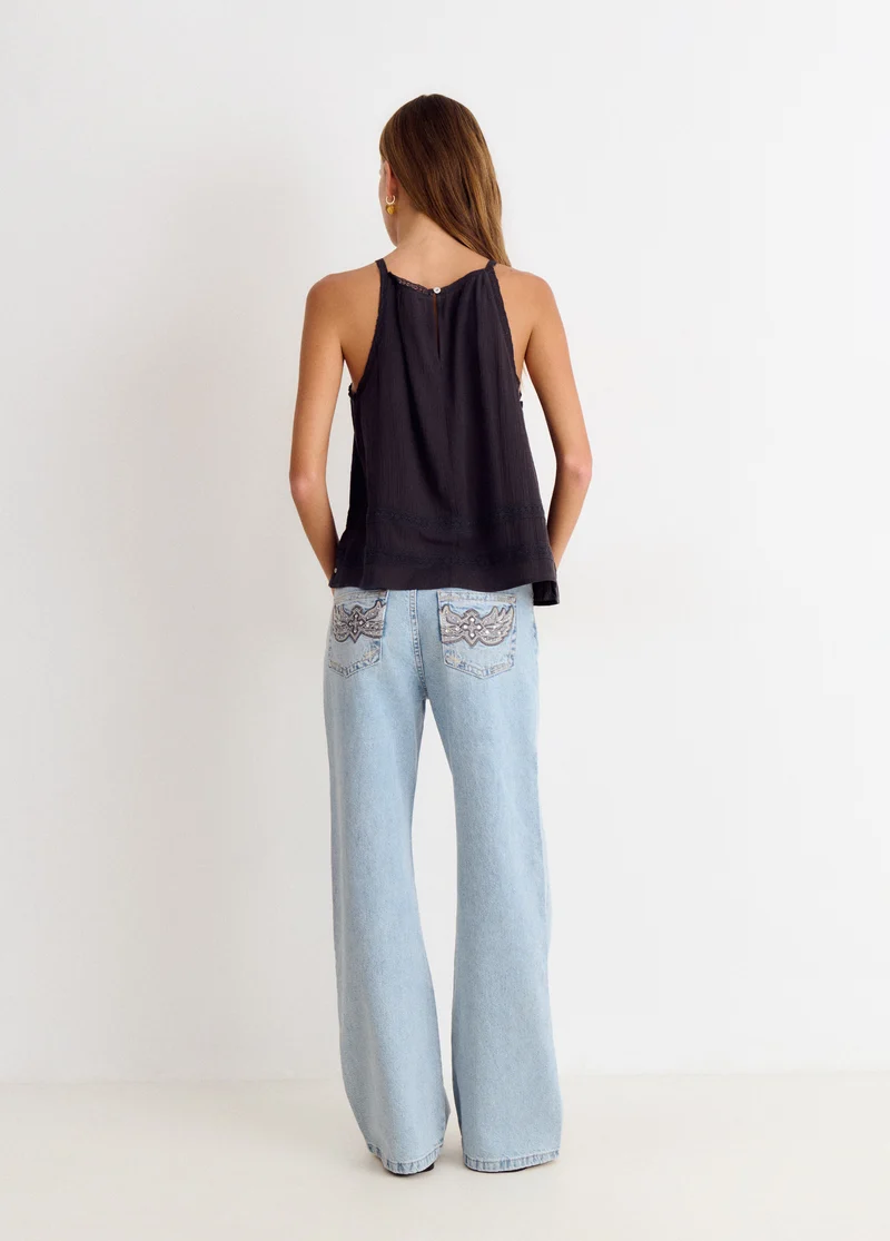 Halter top with shirring