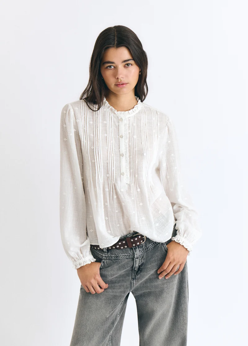 Long-sleeve lurex drawstring blouse
