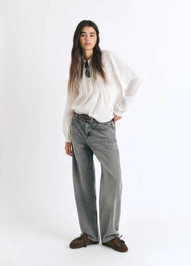 Long-sleeve lurex drawstring blouse