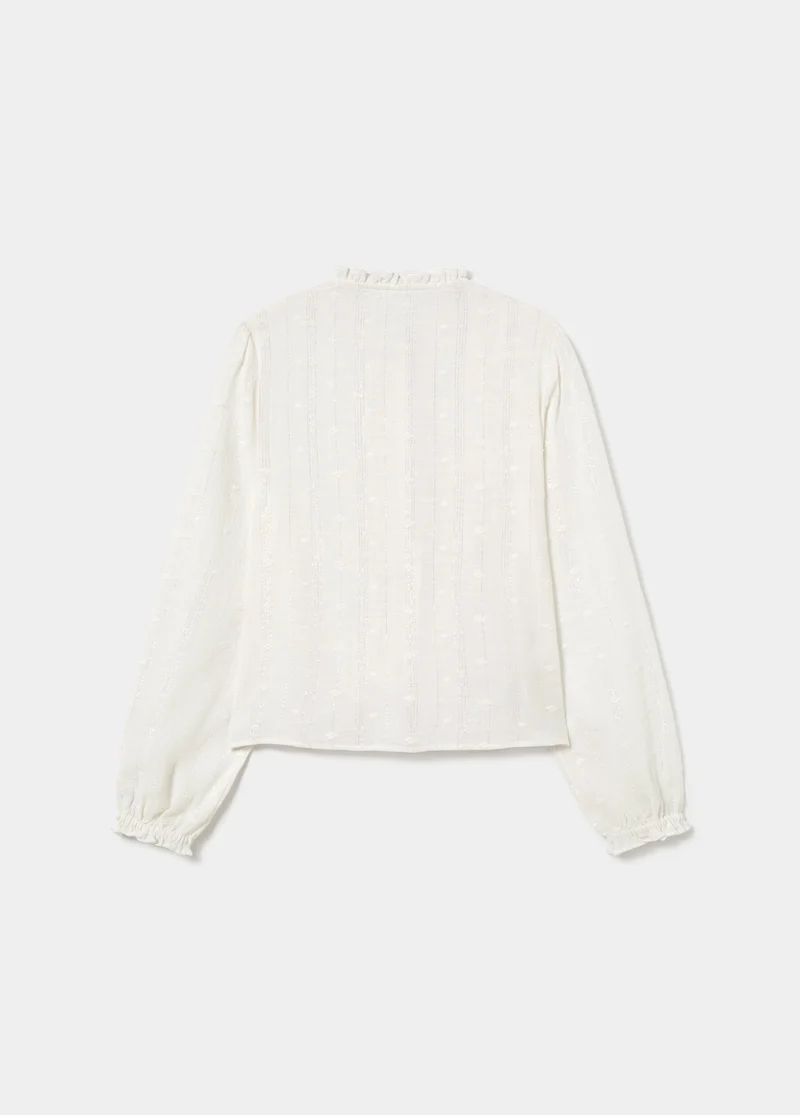 Long-sleeve lurex drawstring blouse