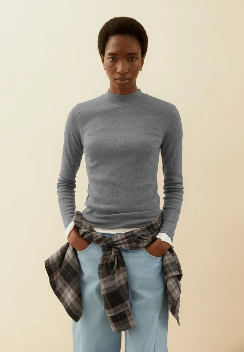 FATIMAARA RIPP-LANGARMSHIRT | silver melange