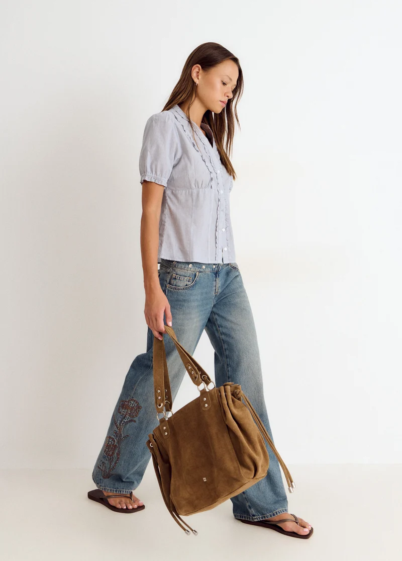 Short-sleeve striped blouse