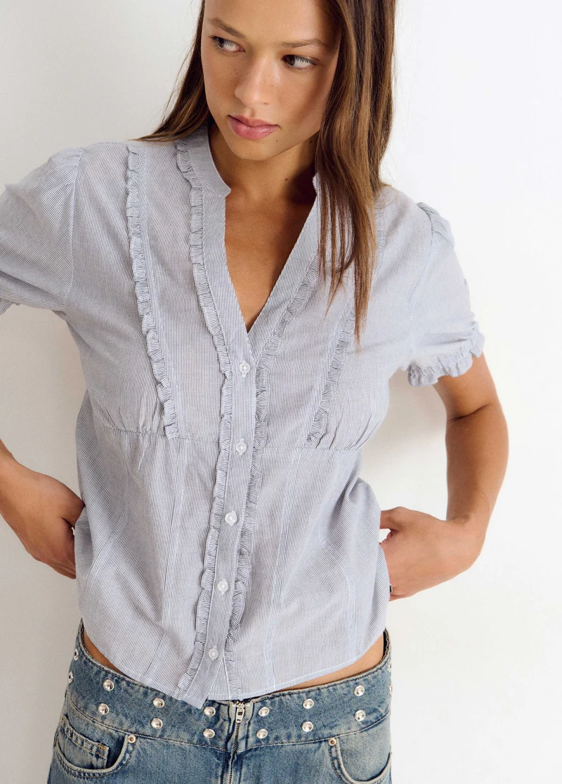 Short-sleeve striped blouse