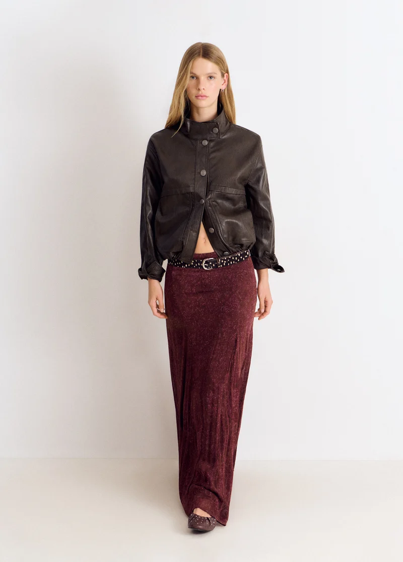 Animal print leather belt