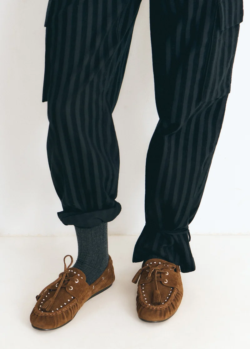 Suede boat shoe with studs