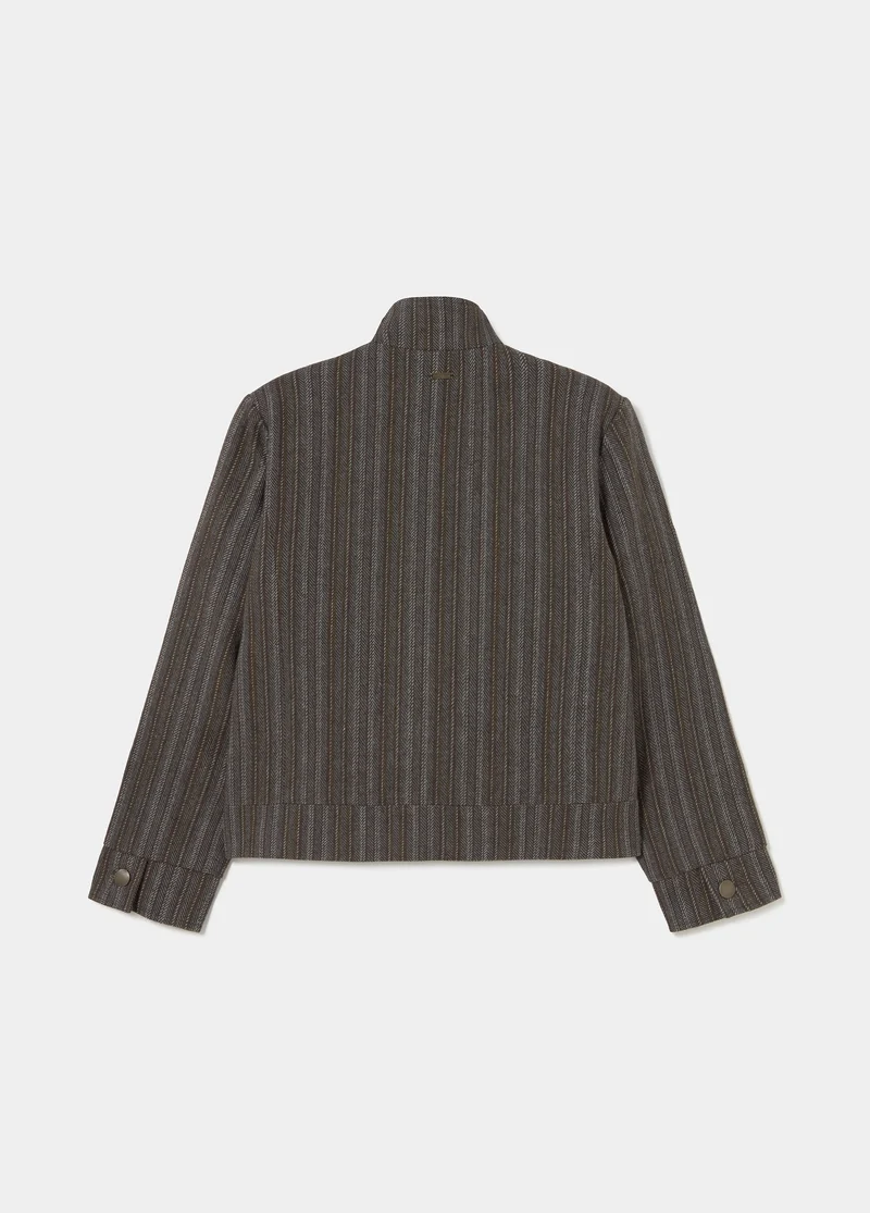 Striped button-up wool jacket