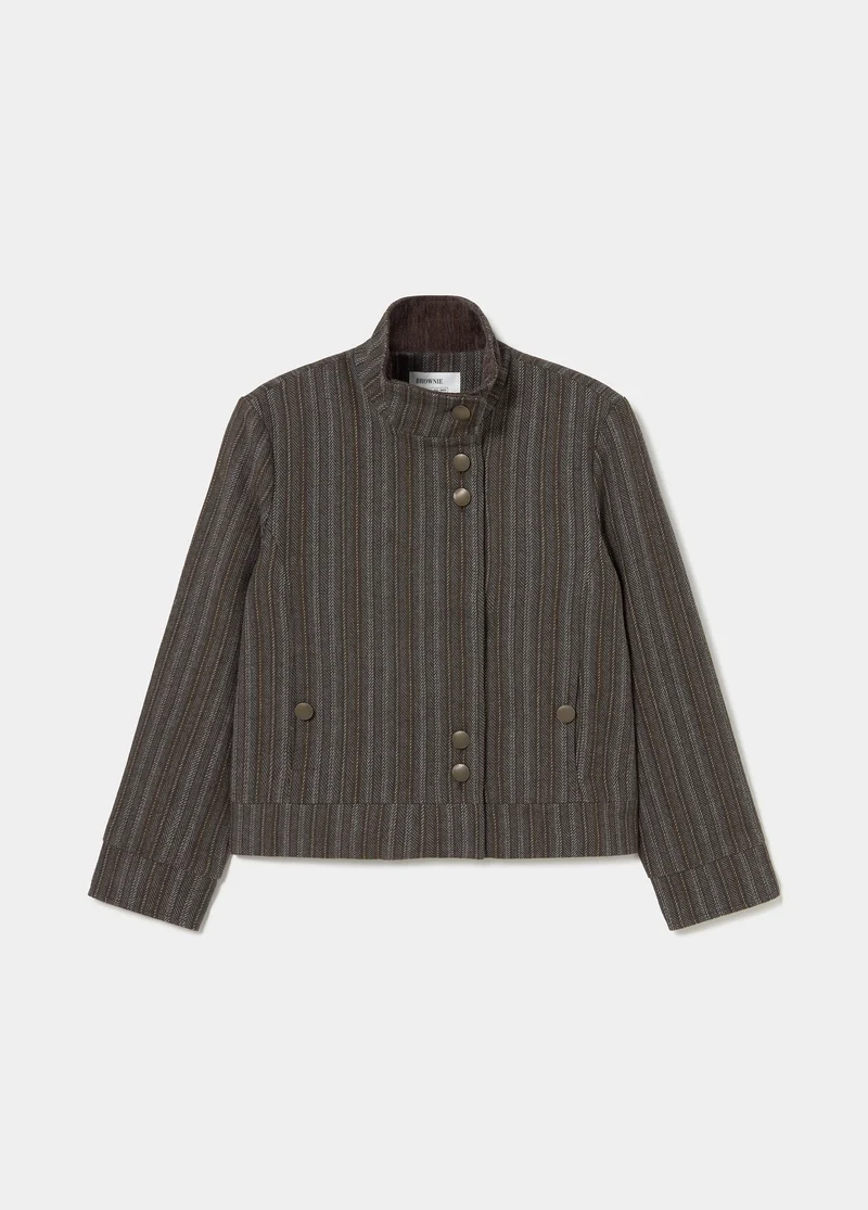 Striped button-up wool jacket