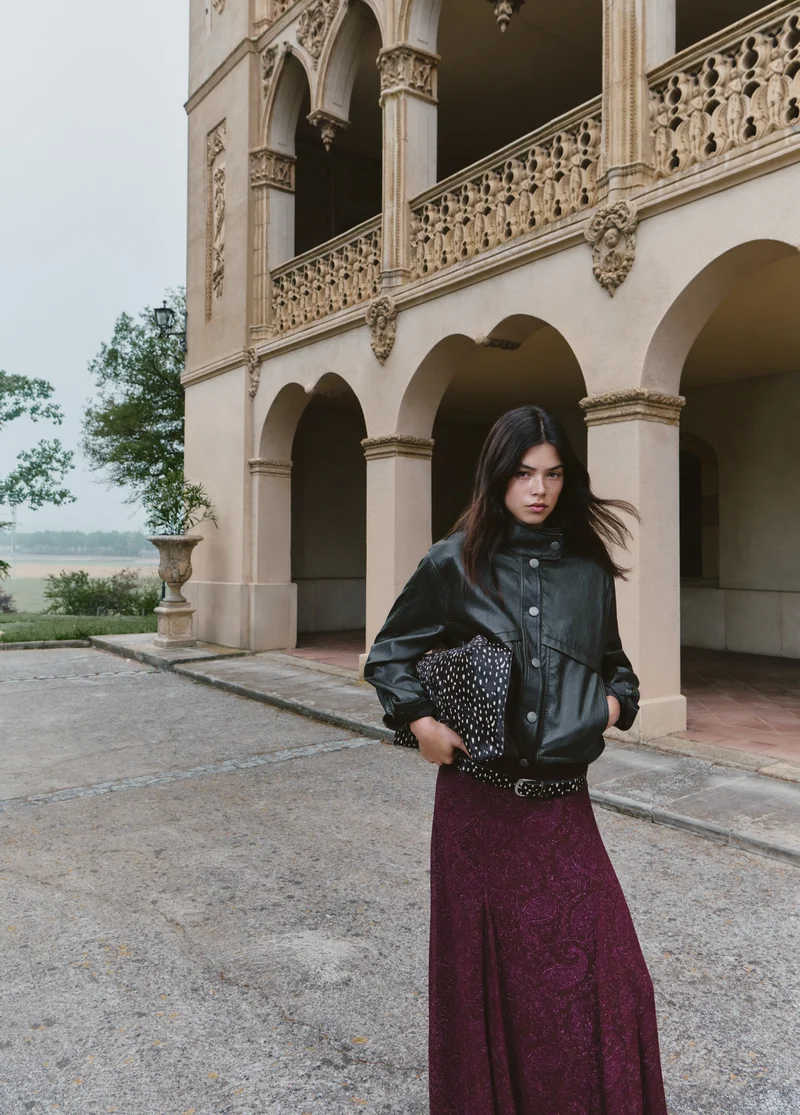 Faux-leather bomber jacket with buttons