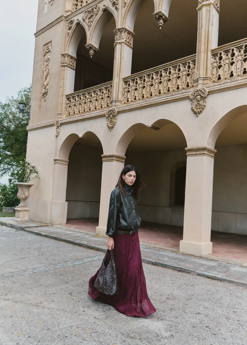 Faux-leather bomber jacket with buttons