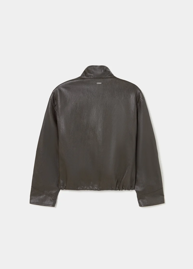 Faux-leather bomber jacket with buttons
