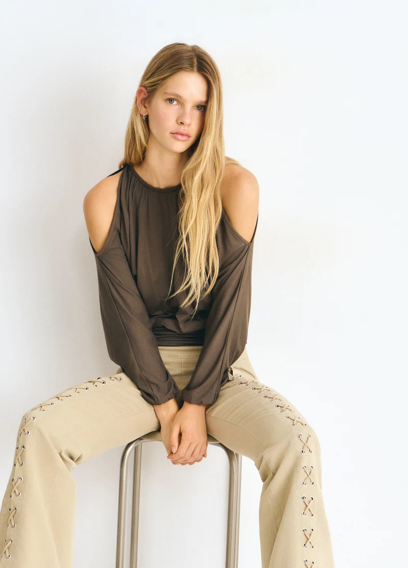 Viscose T-shirt with gathered hem