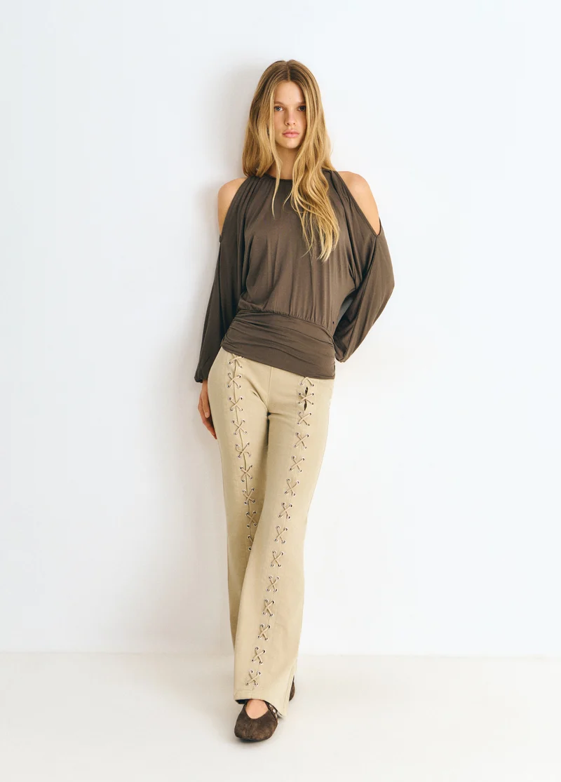 Viscose T-shirt with gathered hem