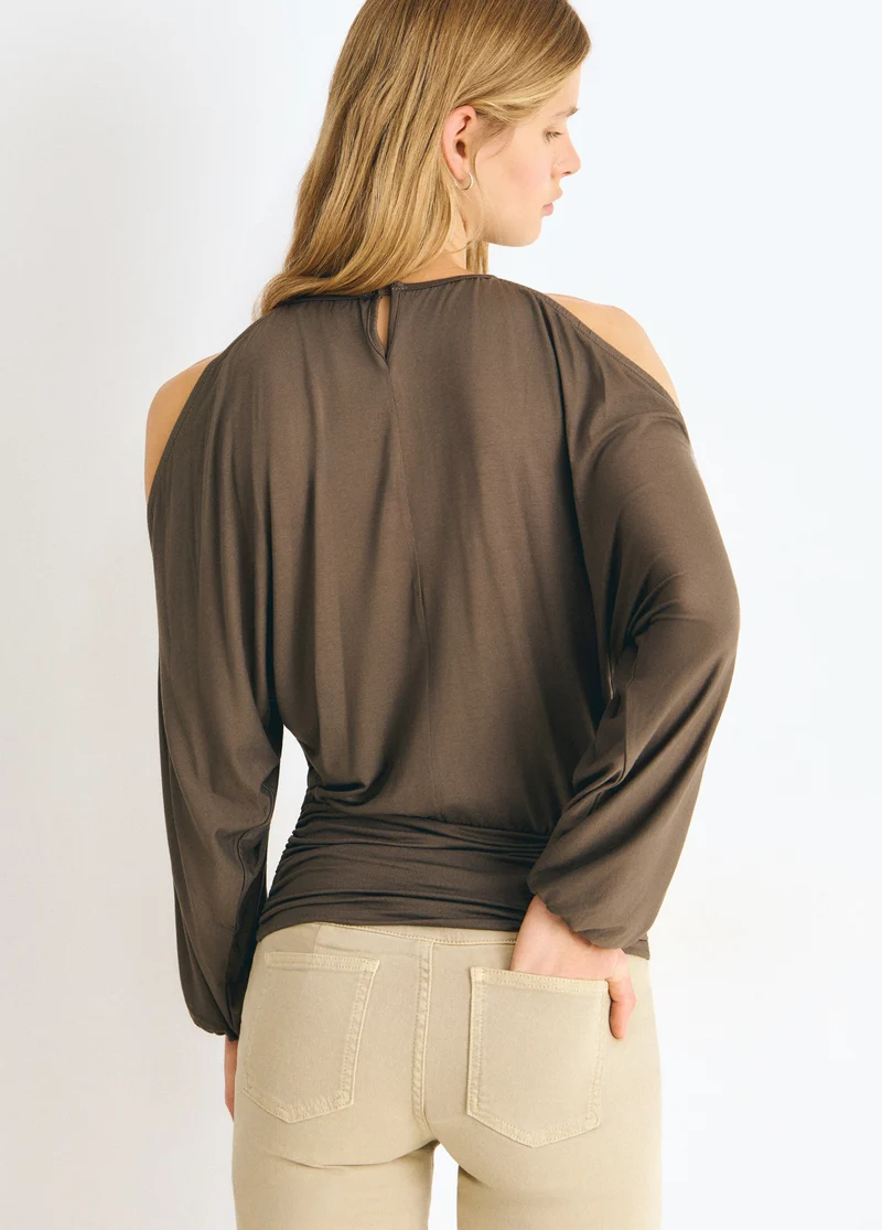 Viscose T-shirt with gathered hem