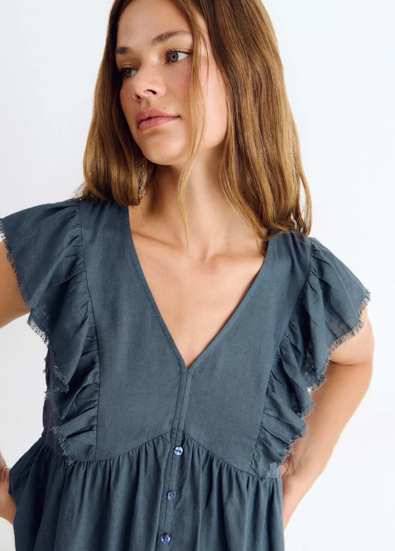 Linen ruffle blouse