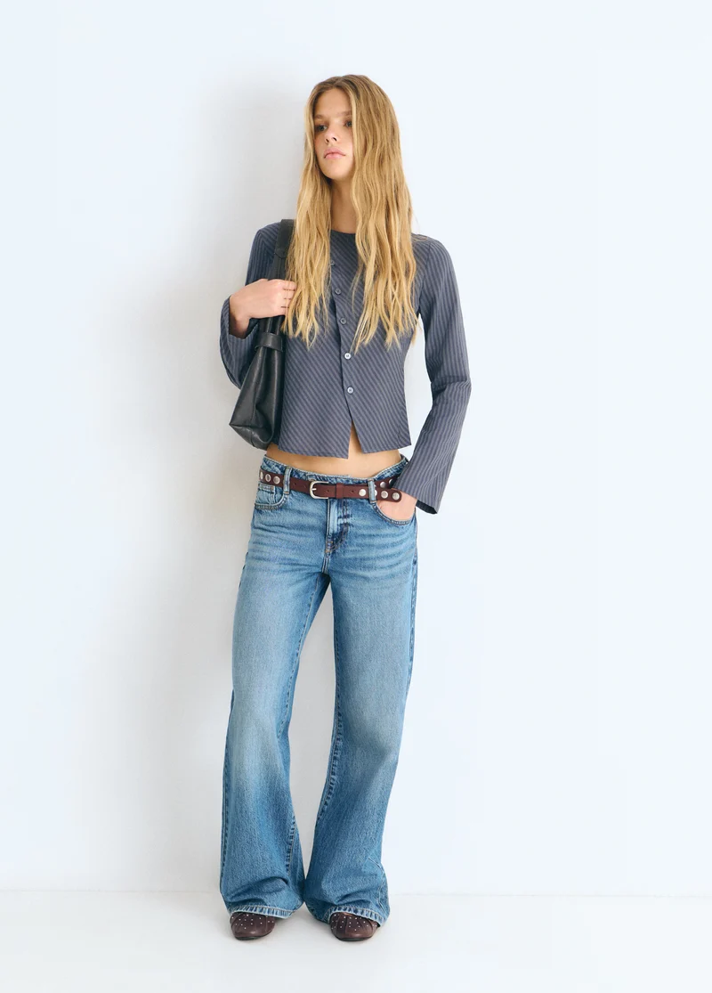 Striped blouse with crossover buttons