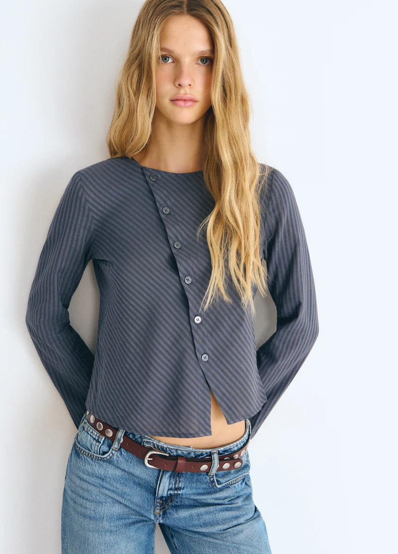 Striped blouse with crossover buttons