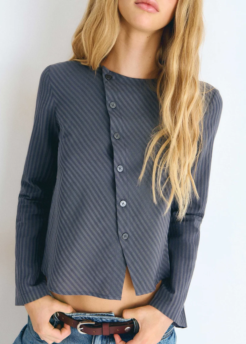 Striped blouse with crossover buttons
