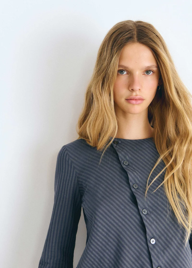 Striped blouse with crossover buttons