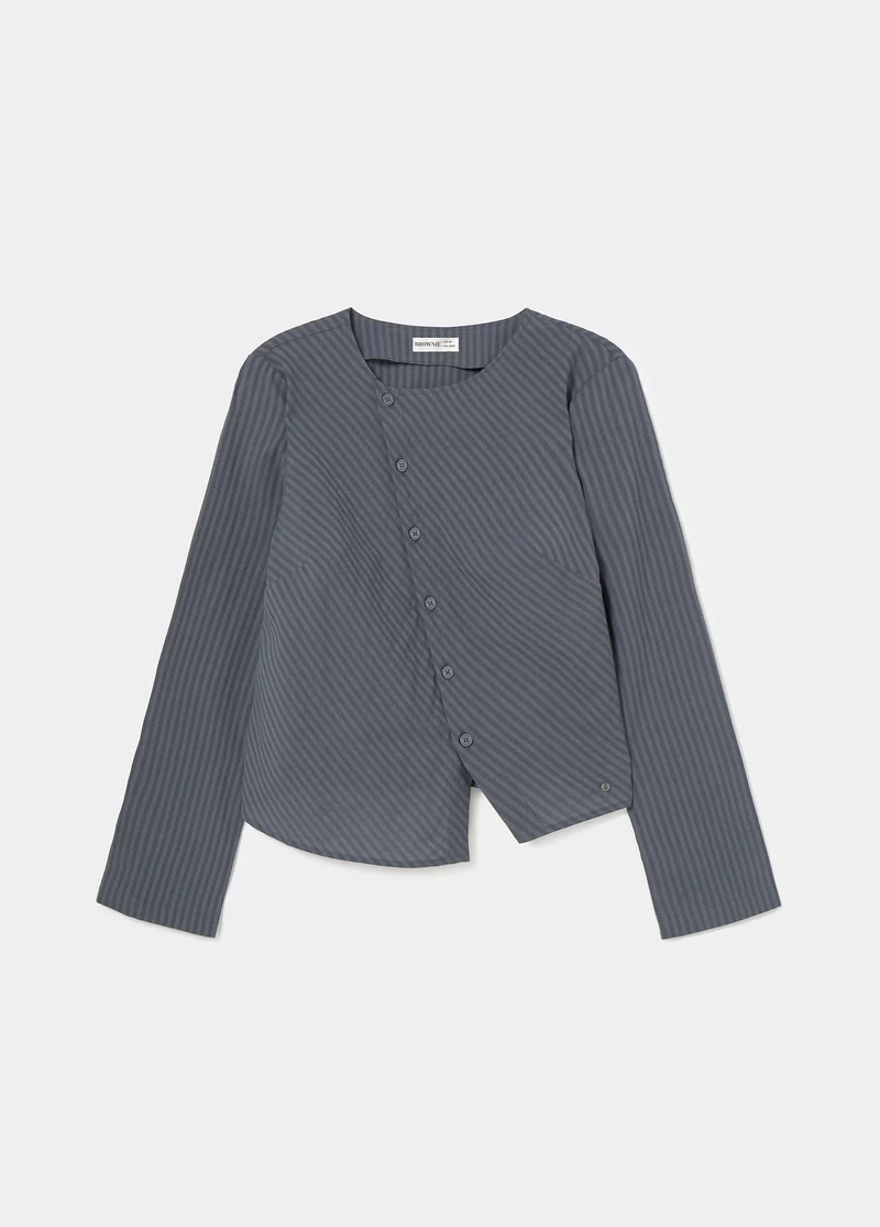 Striped blouse with crossover buttons