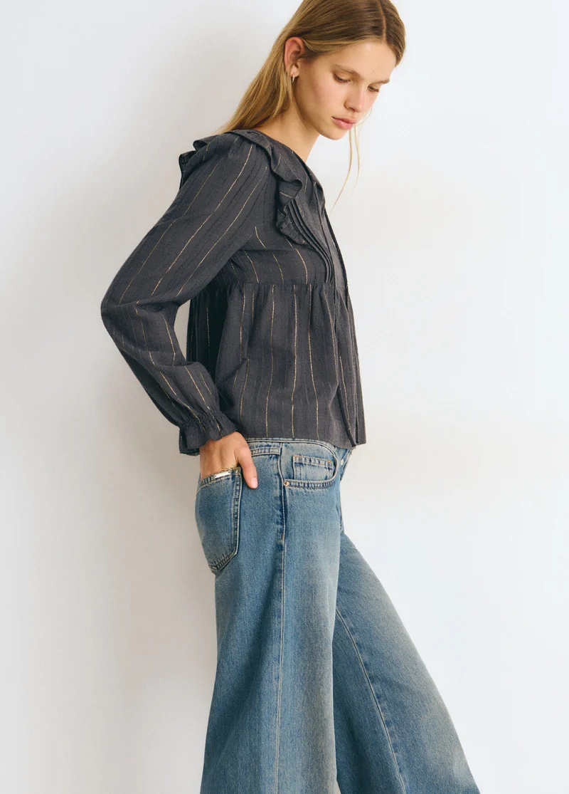 Blouse with ruffle detail and lurex stripe