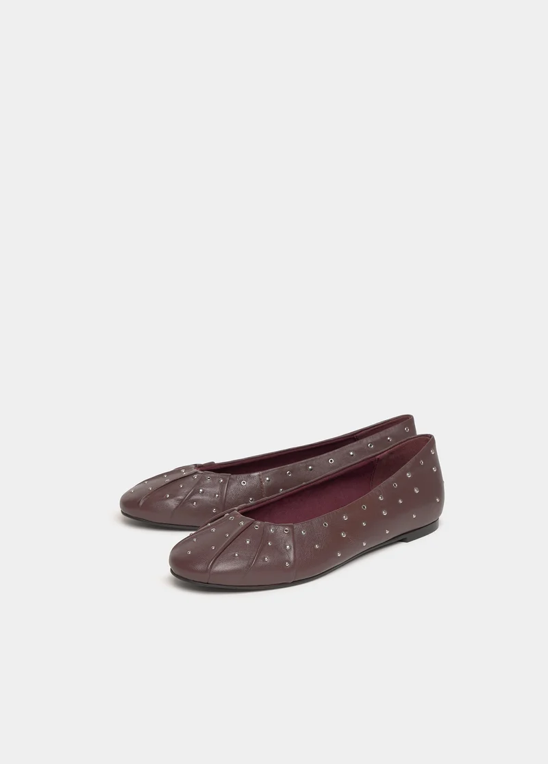 Studded ruched ballet flat