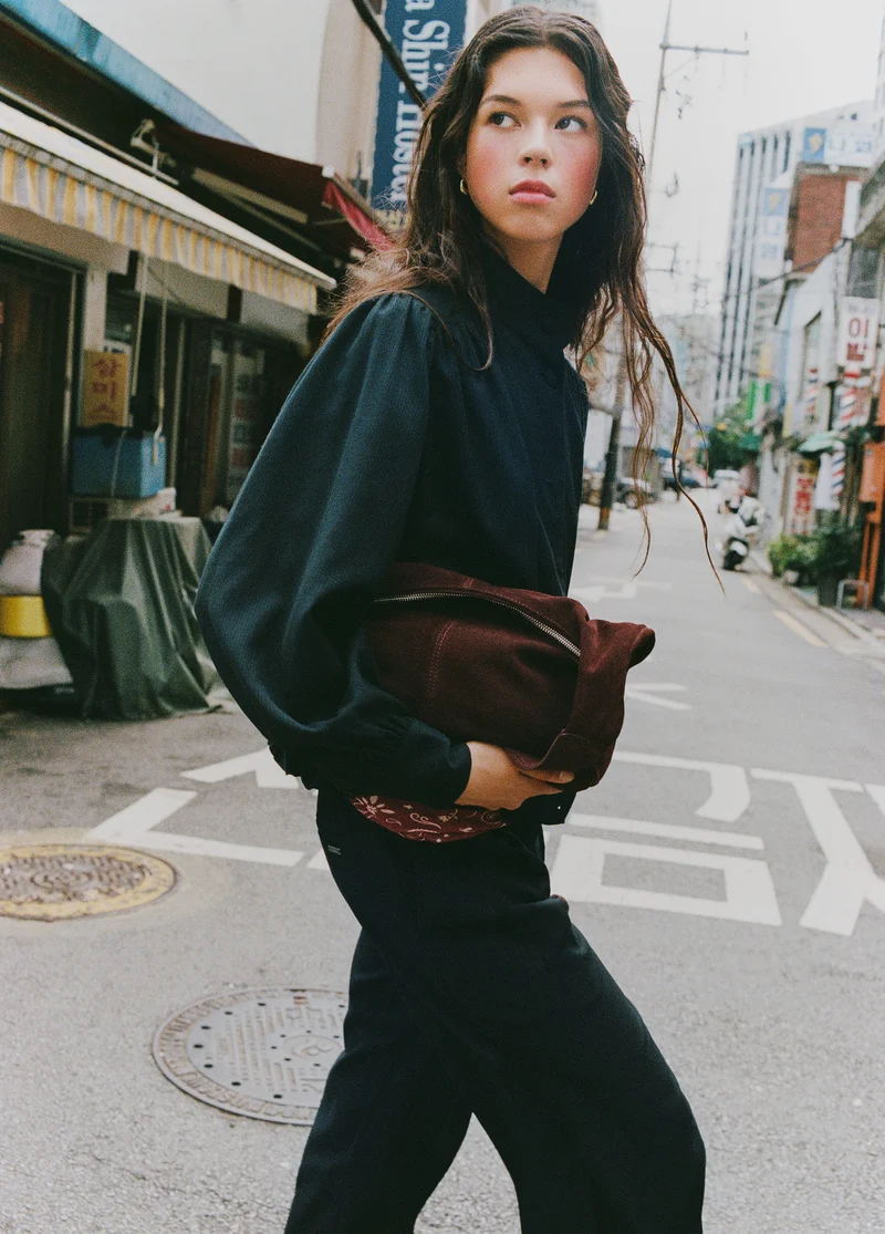 Gathered bomber jacket with buttons
