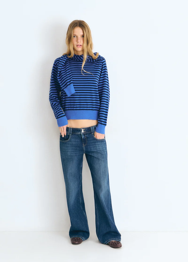 Open neck striped sweater