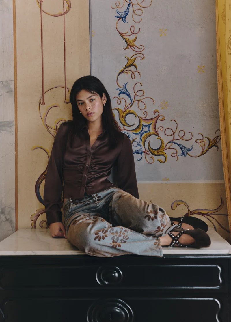 Floral jacquard jeans