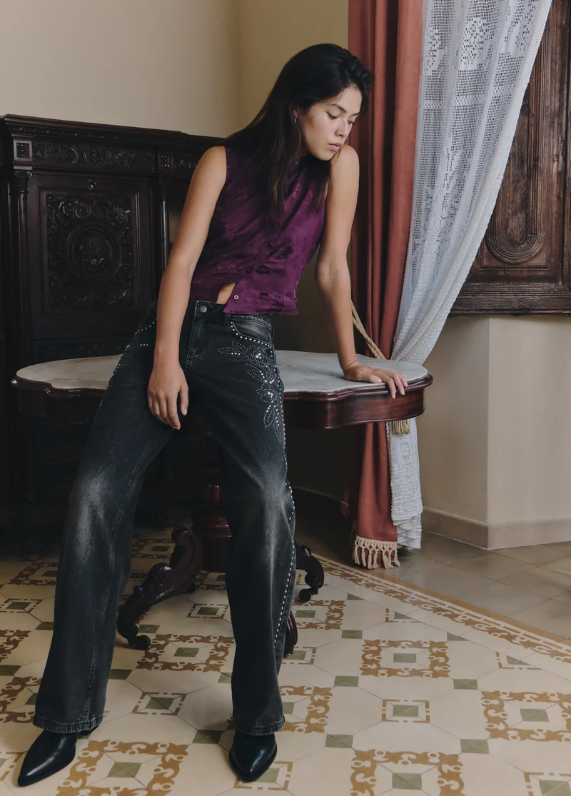 Jacquard knit button-up top
