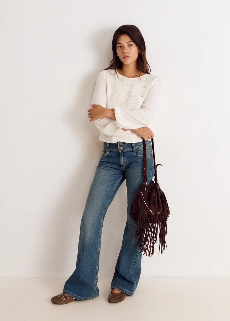 Long-sleeve smocked blouse