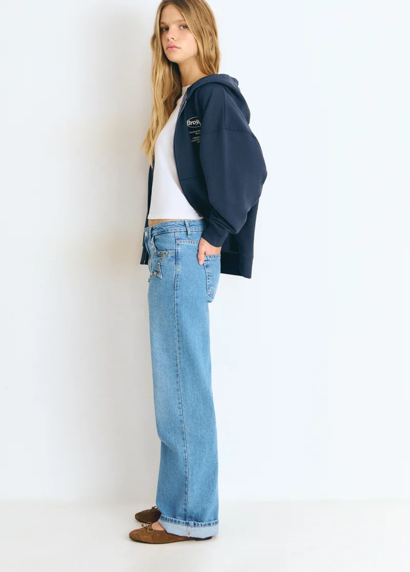 Star denim jeans with front pocket