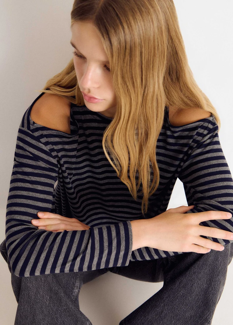 Cut-out striped T-shirt